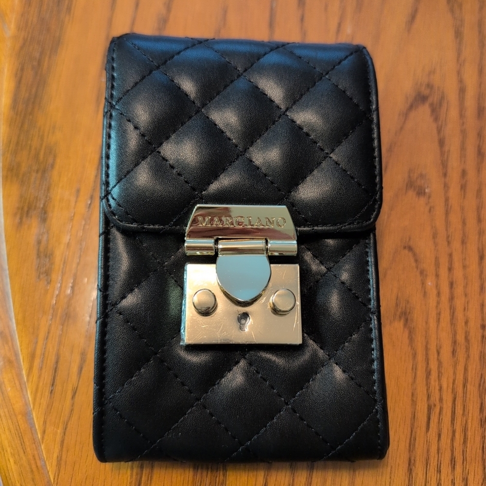 Marciano Black Quilted Leather Wallet/Phone Case with Gold Clasp